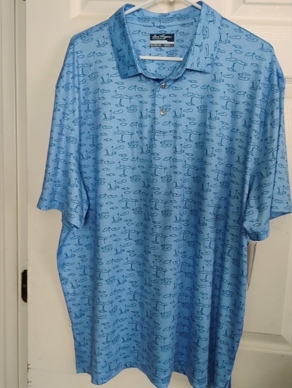 Ben Hogan Performance Mens XL Blue Golf Print Polo Shirt